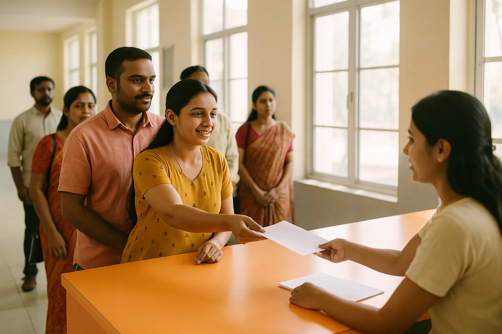 Parents at an institute admission counter