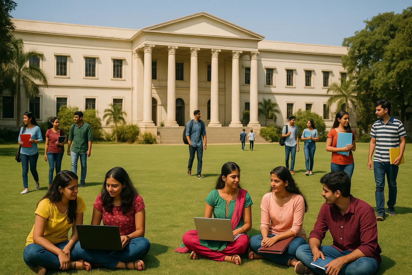 An Indian education institute campus during working hours