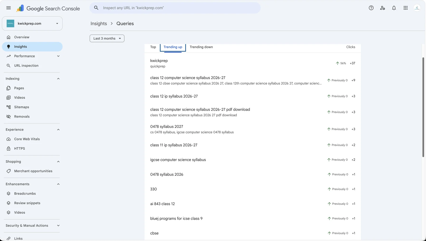 Search Console: queries trending up